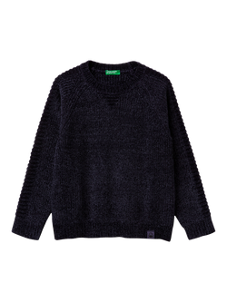 Benetton Kids' Crew Neck Knitted Sweater, Blue