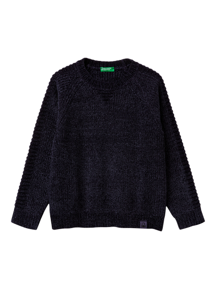 Benetton Kids' Crew Neck Knitted Sweater, Blue