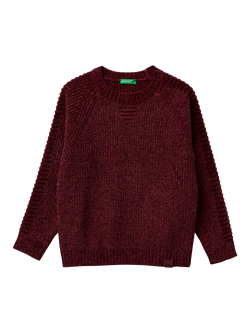 Benetton Kids' Crew Neck Knitted Sweater, Red
