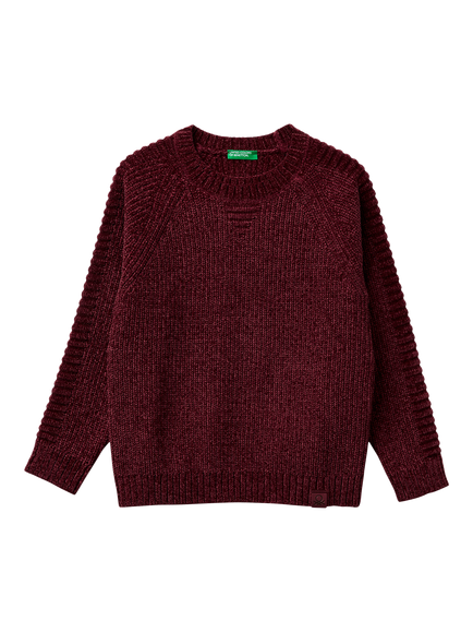 Benetton Kids' Crew Neck Knitted Sweater, Red