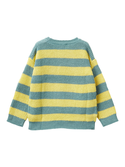 Benetton Kids' Chunky Knit Crew Neck Striped Sweater - view 2, Green/Yellow