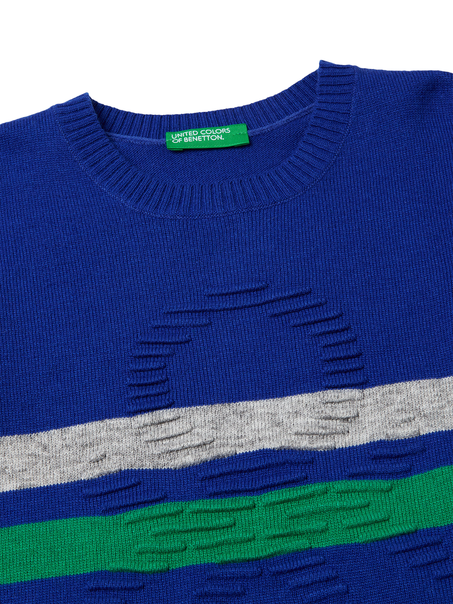 Product image 3 of 3, which shows Benetton Kids' Crew Neck Stripe Logo Sweatshirt, Blue, 3-4 years