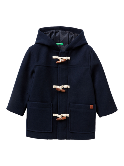 Benetton Kids' Hooded Duffle Coat, Navy, Navy