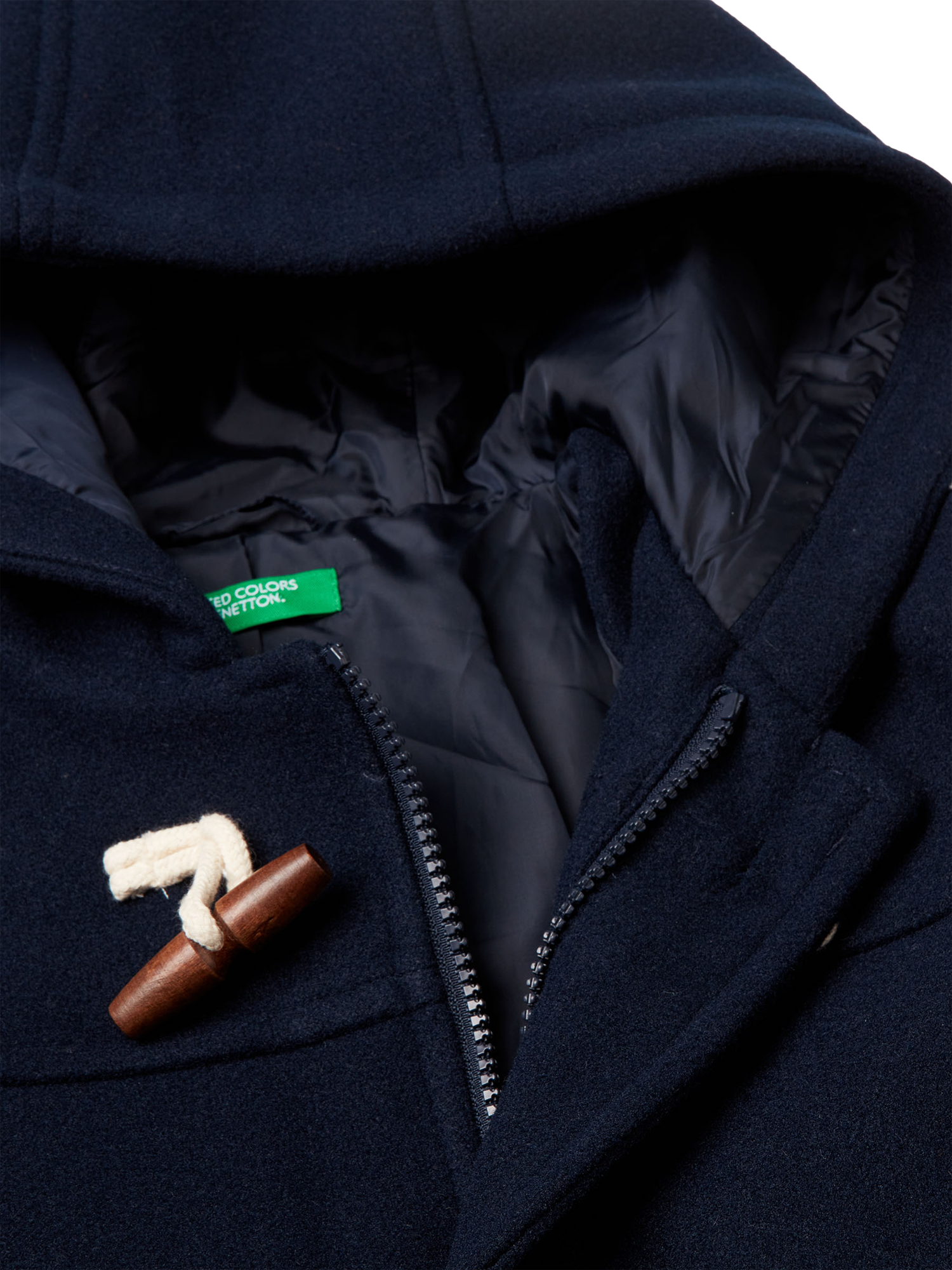 Product image 3 of 3, which shows Benetton Kids' Hooded Duffle Coat, Navy, 6-7 years
