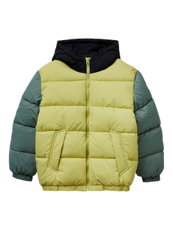 Benetton Kids' Colour Block Hooded Puffer Jacket, Multicolour, Multicolor