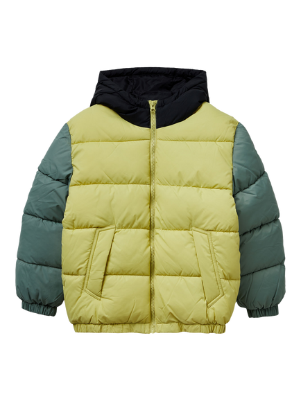 Benetton Kids' Colour Block Hooded Puffer Jacket, Multicolour, Multicolor