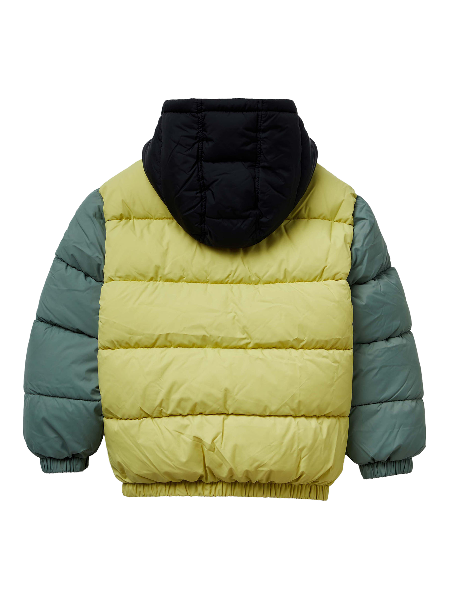 Product image 2 of 3, which shows Benetton Kids' Colour Block Hooded Puffer Jacket, Multicolor, 6-7 years