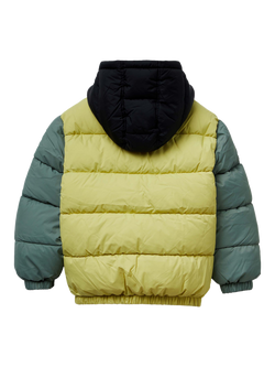 Benetton Kids' Colour Block Hooded Puffer Jacket, Multicolour - view 2, Multicolor
