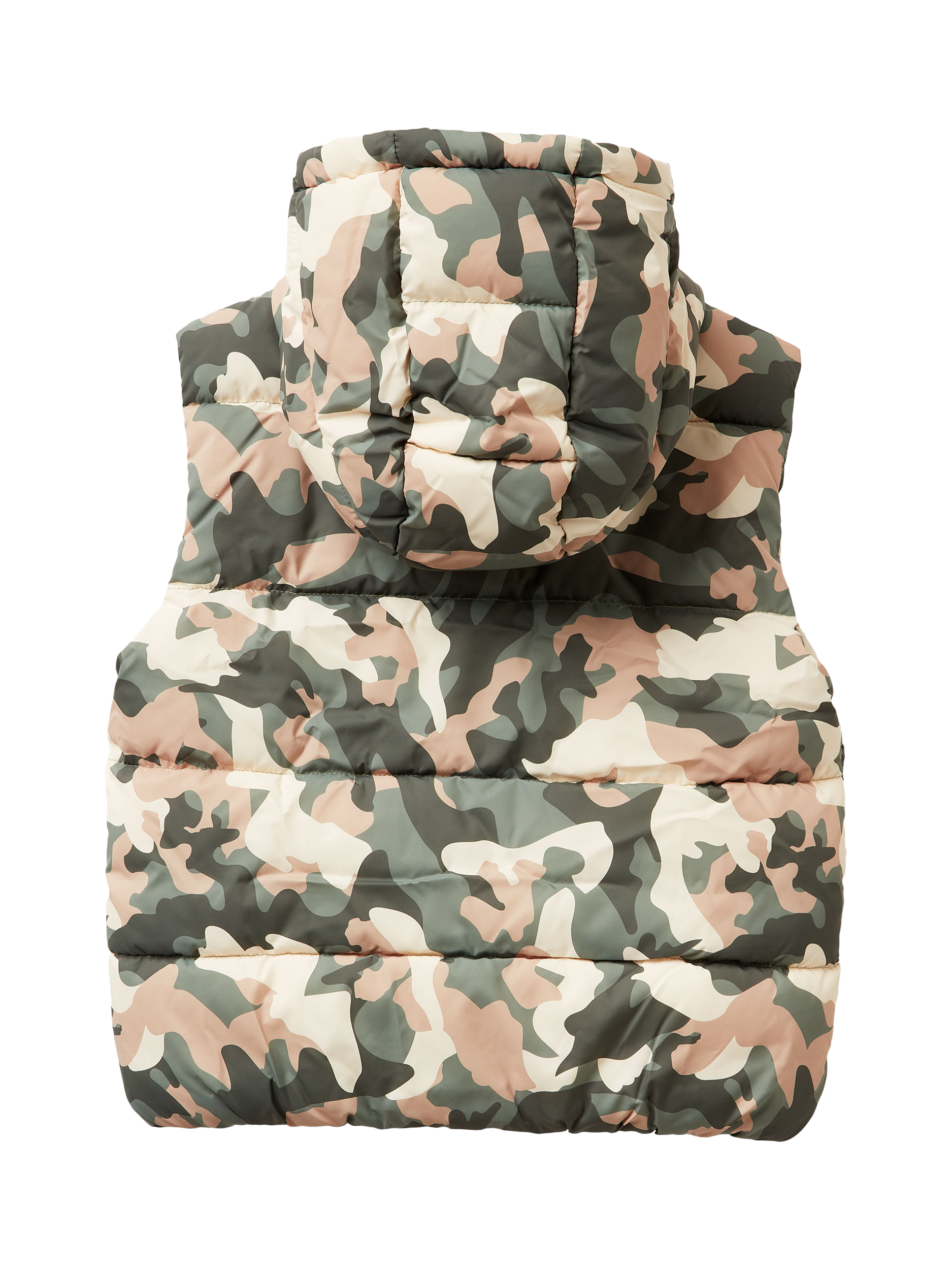 Product image 2 of 3, which shows Benetton Kids' Padded Camo Print Gilet, Multi, 3-4 years