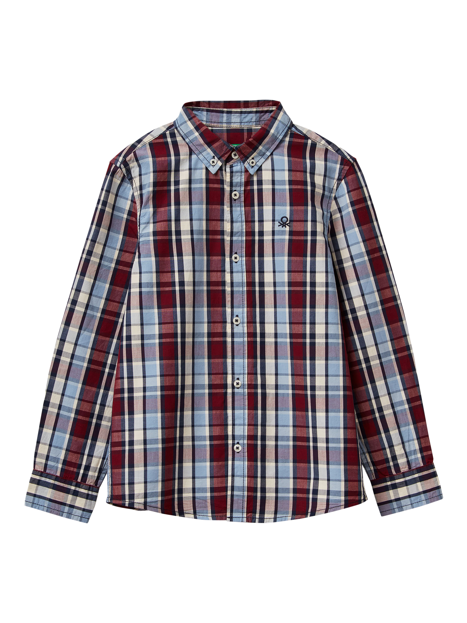 Product image 1 of 3, which shows Benetton Kids' Cotton Long Sleeved Checked Shirt, Multi, 7-8 years