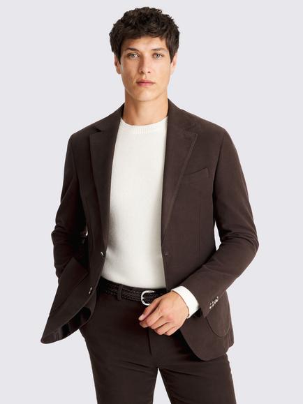 Moss Single Beasted Moleskin Formal Jacket, Brown