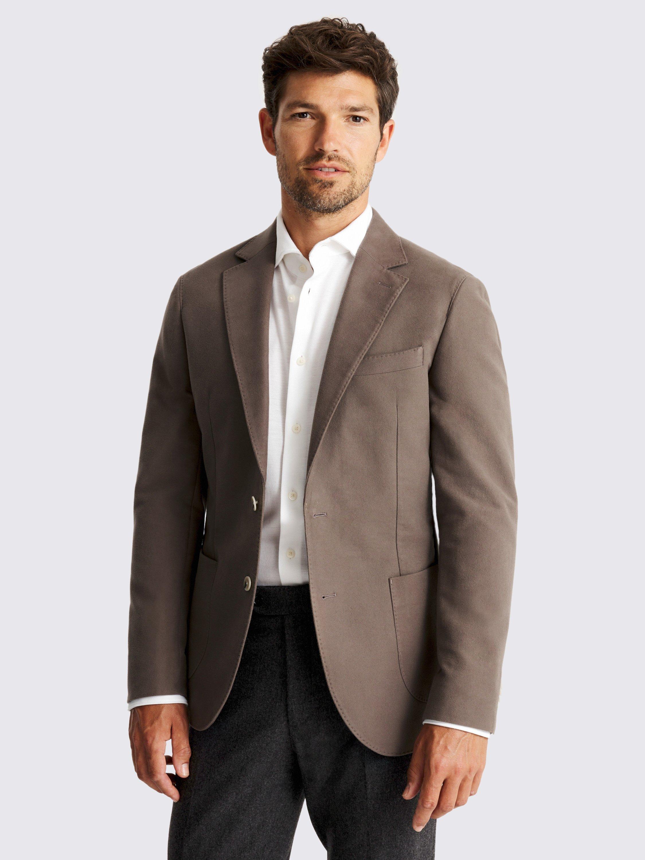 Product image 1 of 5, which shows Moss Single Beasted Moleskin Formal Jacket, Taupe, 36S