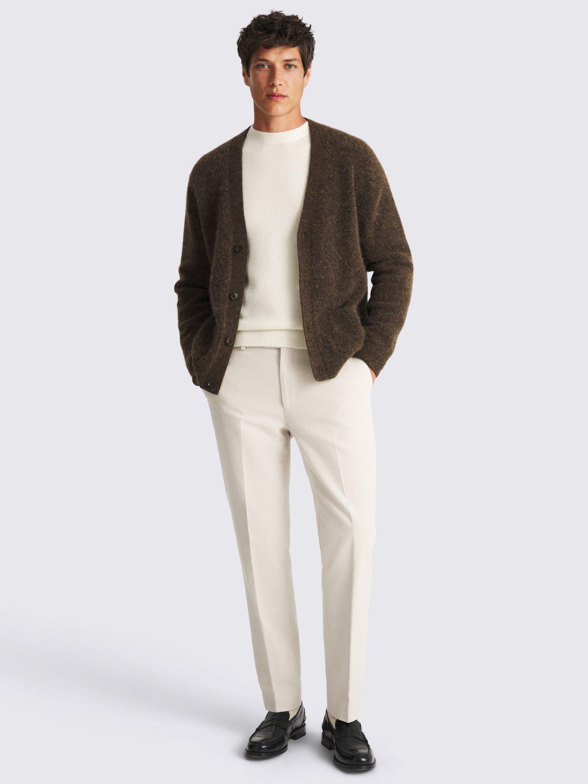 Product image 2 of 4, which shows Moss Alpaca and Merino Wool Blend Cardigan, Brown, S