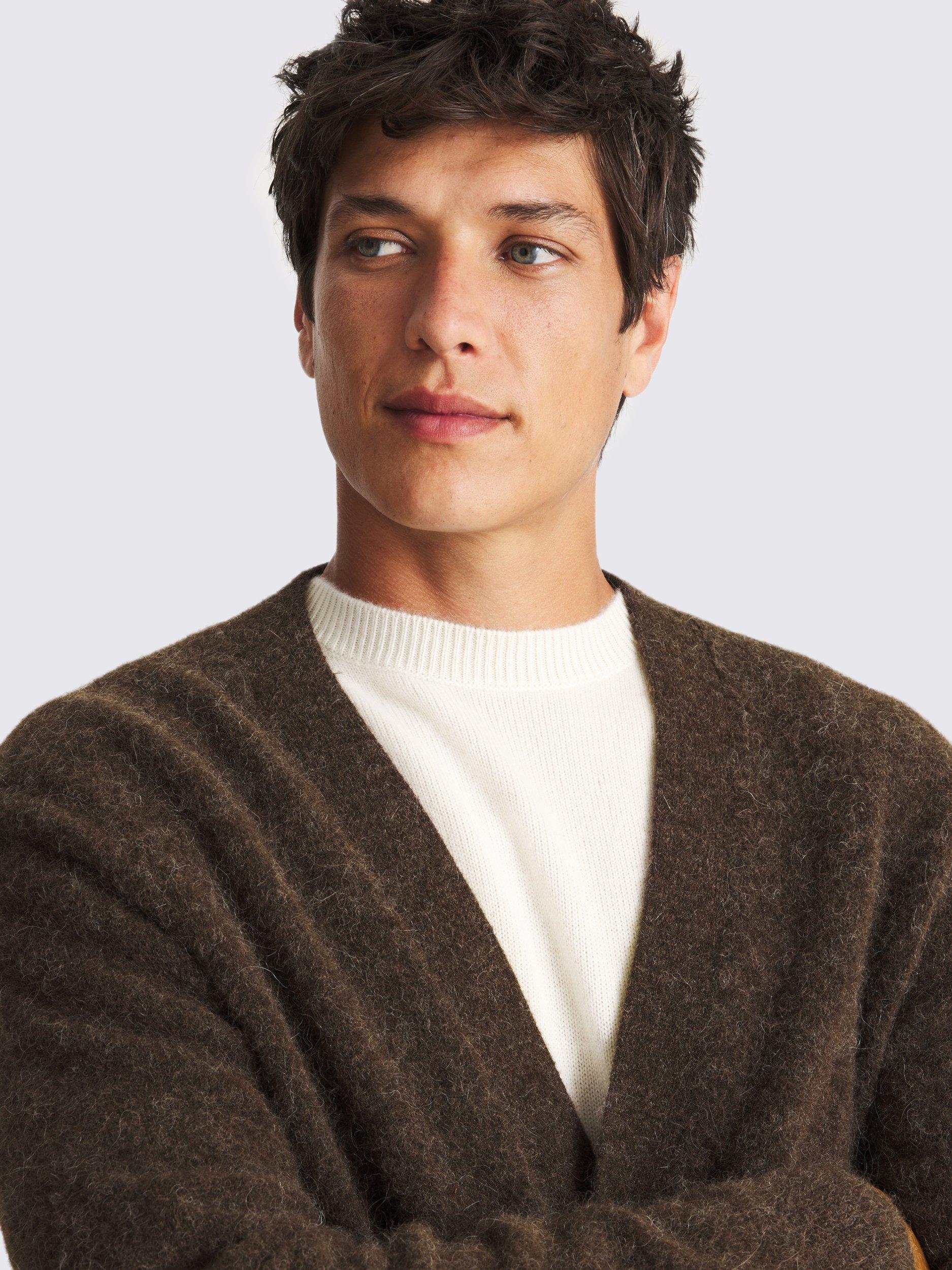 Product image 3 of 4, which shows Moss Alpaca and Merino Wool Blend Cardigan, Brown, S