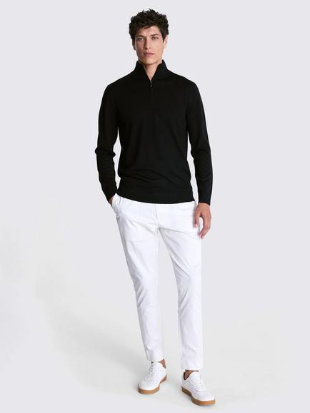 Moss Merino Wool Blend Zip Neck Jumper - view 2, Black