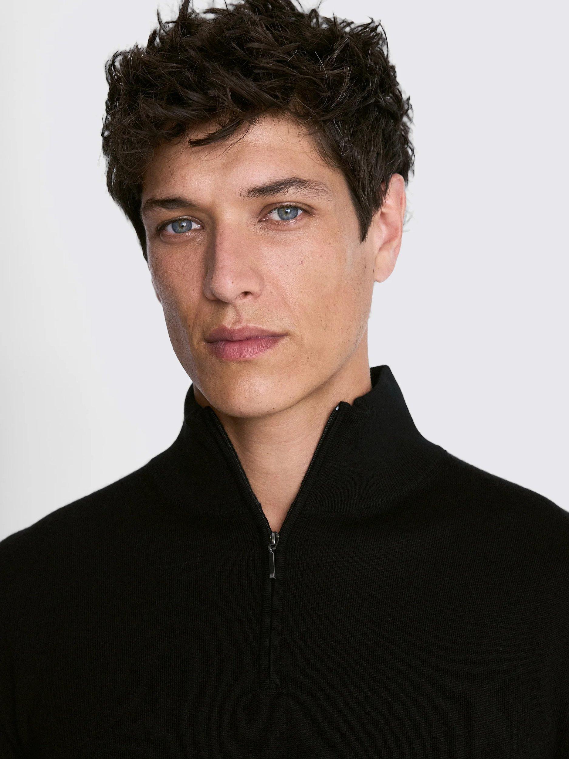 Product image 3 of 5, which shows Moss Merino Zip-Neck Jumper, Black, S