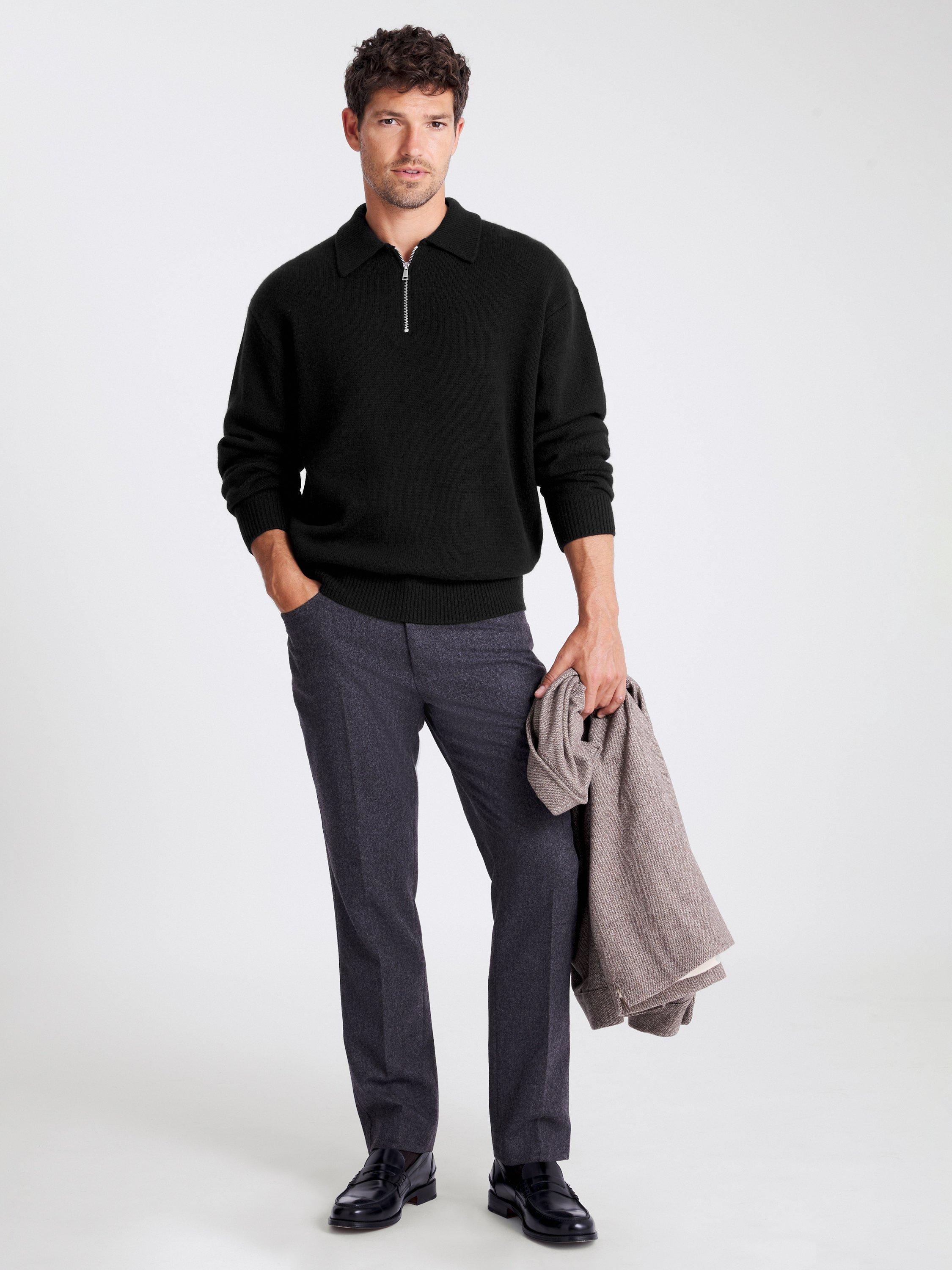 Product image 2 of 4, which shows Moss Half Zip Wool Polo Shirt, Black, S