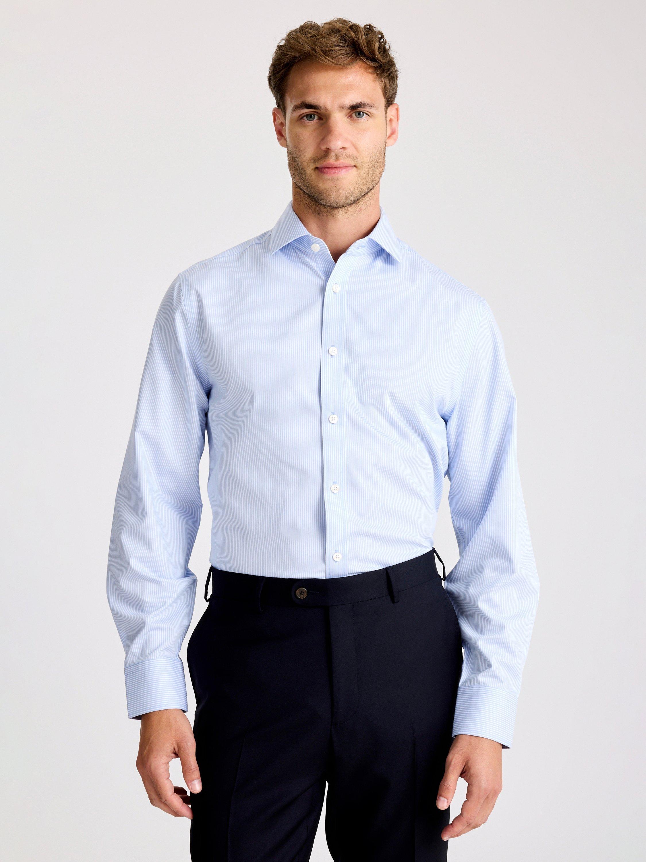 Product image 1 of 3, which shows Moss Cotton Regular Fit Stripe Shirt, Blue, 14