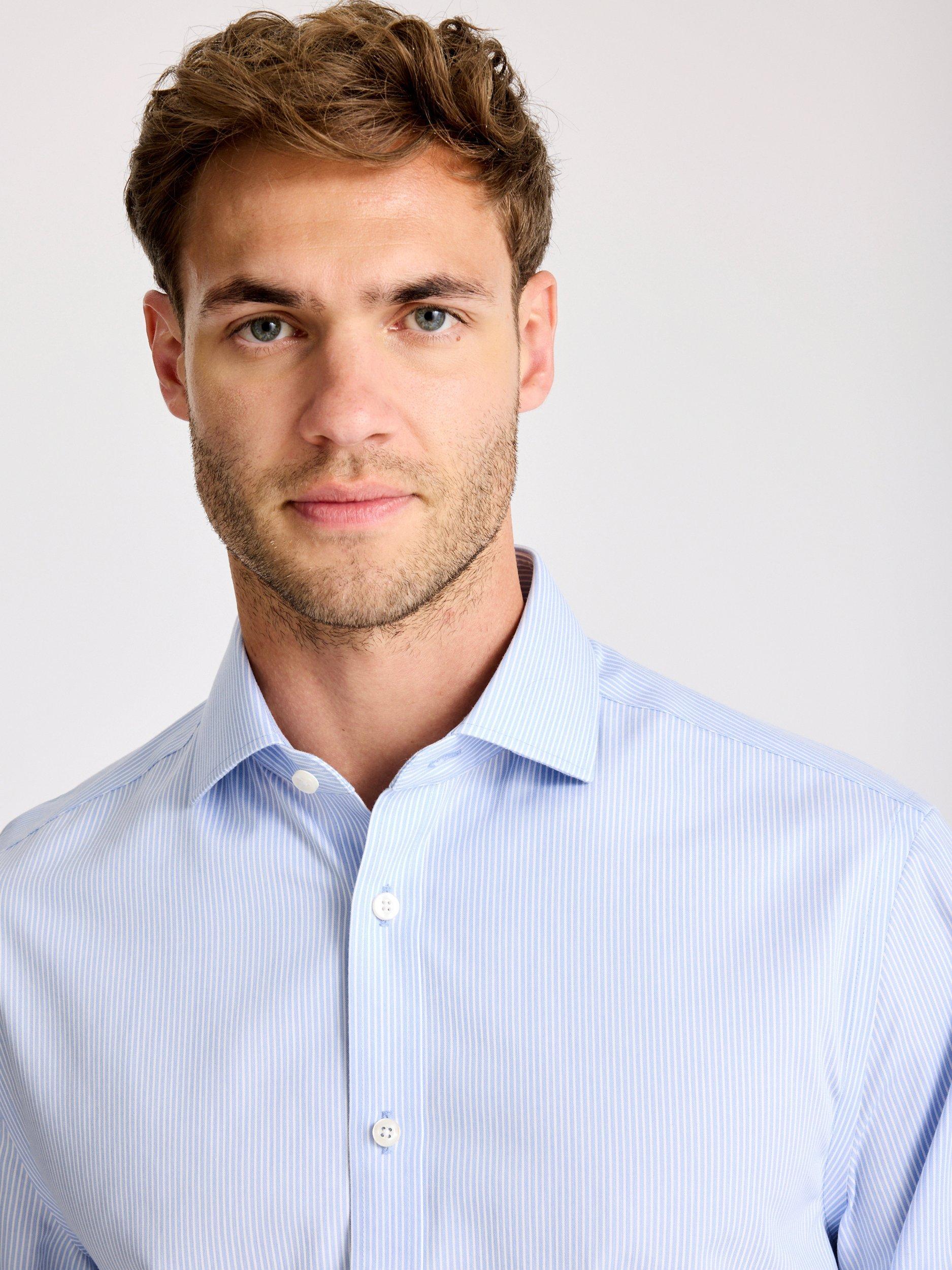 Product image 2 of 3, which shows Moss Cotton Regular Fit Stripe Shirt, Blue, 14