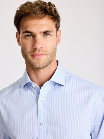 Moss Regular Fit Cotton Non-Iron Stripe Shirt, Sky - view 2, Sky