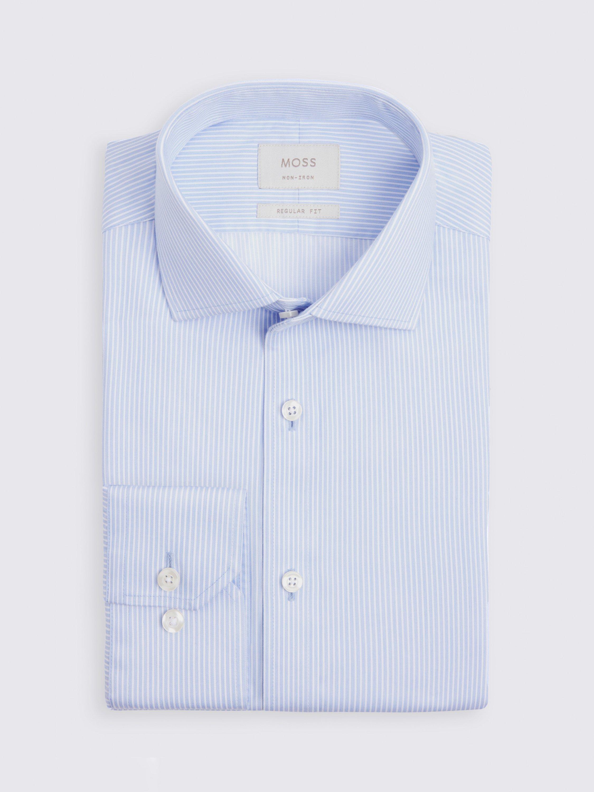 Product image 3 of 3, which shows Moss Cotton Regular Fit Stripe Shirt, Blue, 14