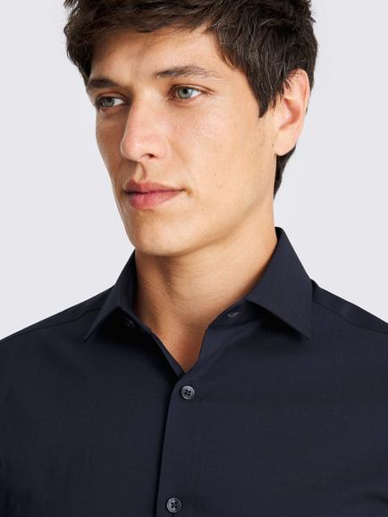 Moss Slim Fit Cotton Blend Stretch Shirt, Dark Navy - view 2, Dark Navy