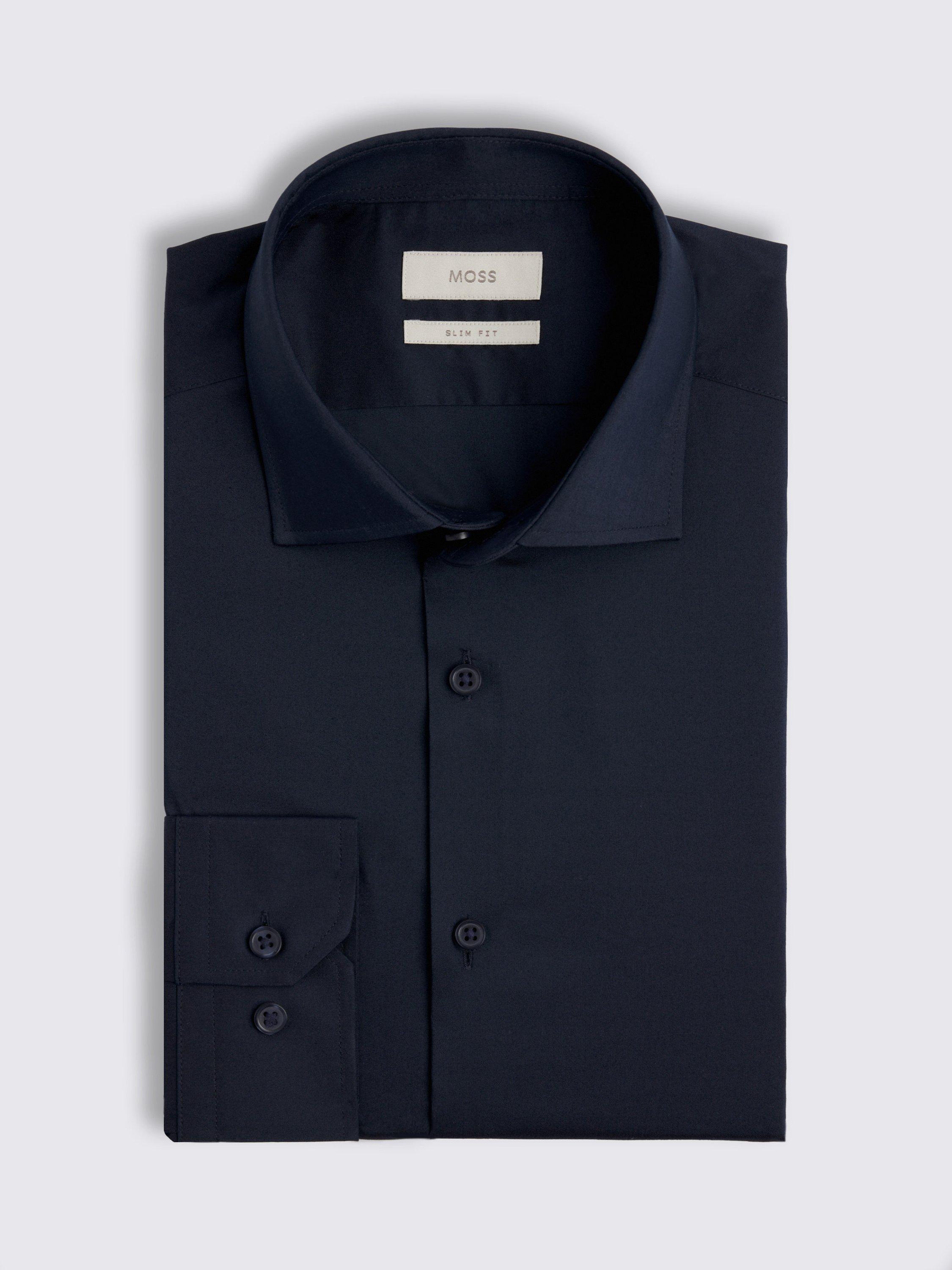 Product image 3 of 3, which shows Moss Cotton Blend Slim Fit Shirt, Dark Navy, 13.5