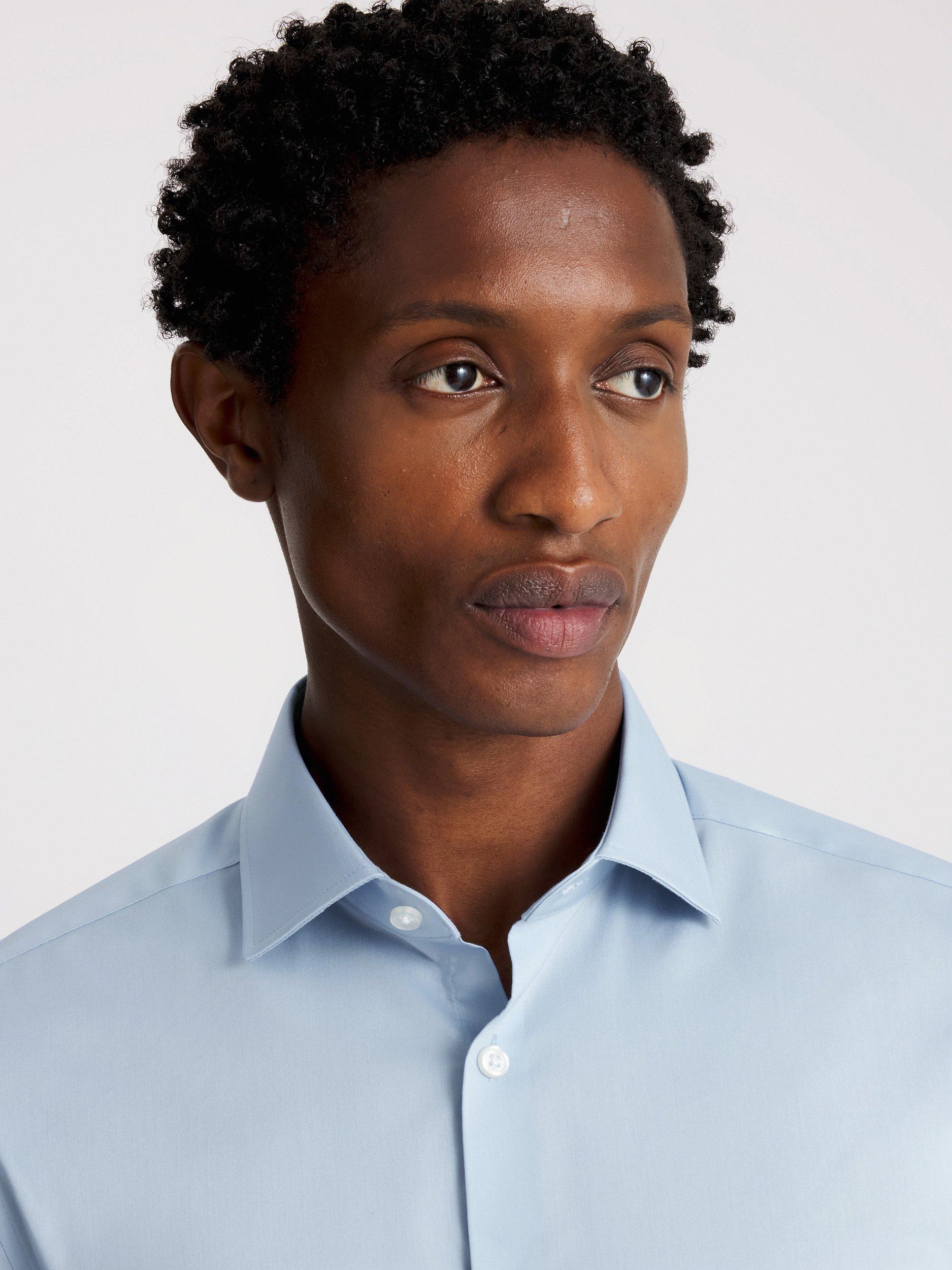 Product image 2 of 3, which shows Moss Cotton Blend Slim Fit Shirt, Sky, 13.5