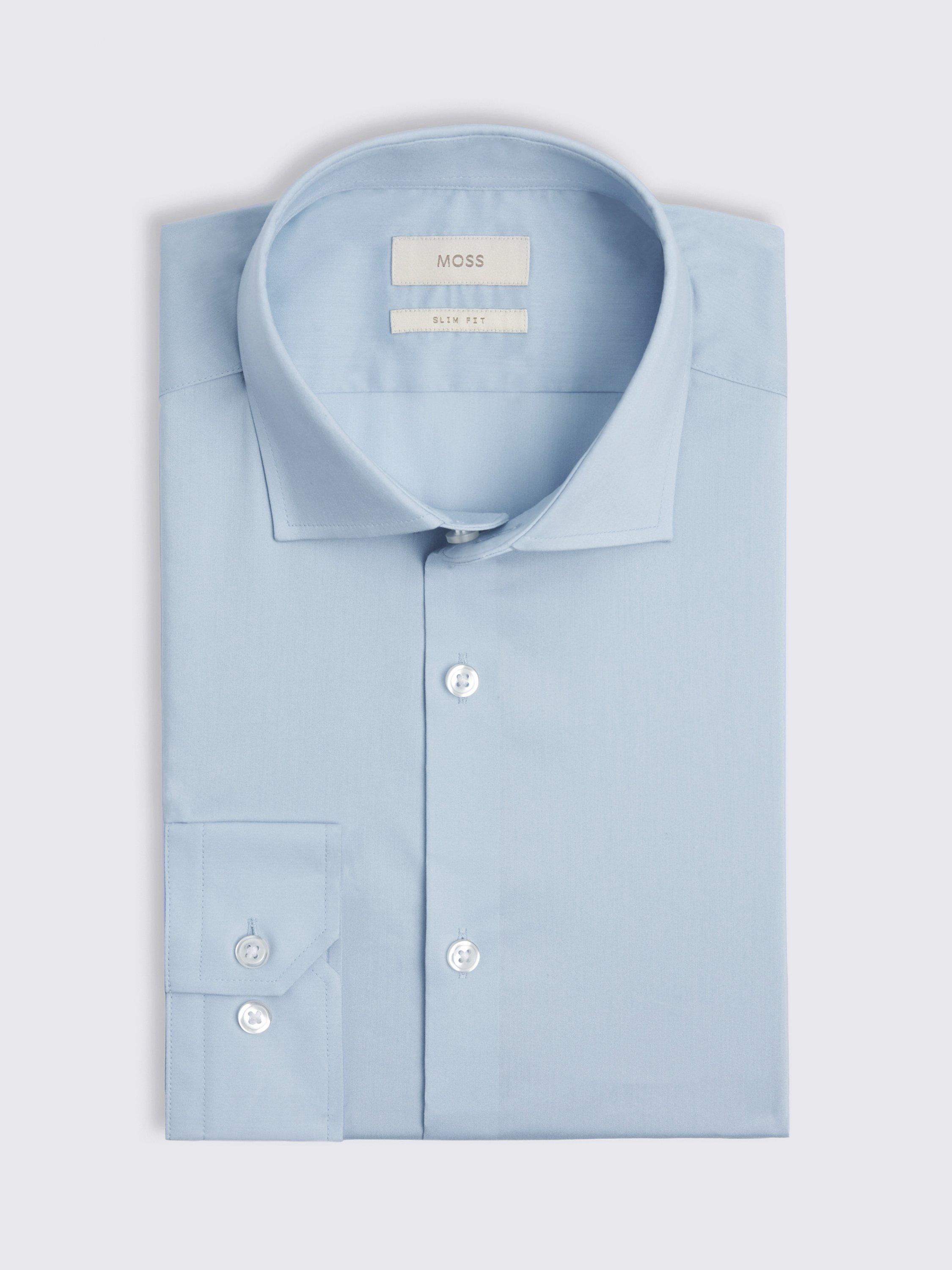 Product image 3 of 3, which shows Moss Cotton Blend Slim Fit Shirt, Sky, 13.5