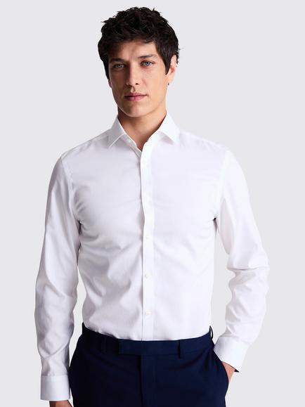 Moss Slim Fit Cotton Pinpoint Oxford Contrast Shirt, White, White