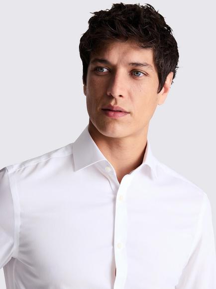 Moss Slim Fit Cotton Pinpoint Oxford Contrast Shirt, White - view 2, White