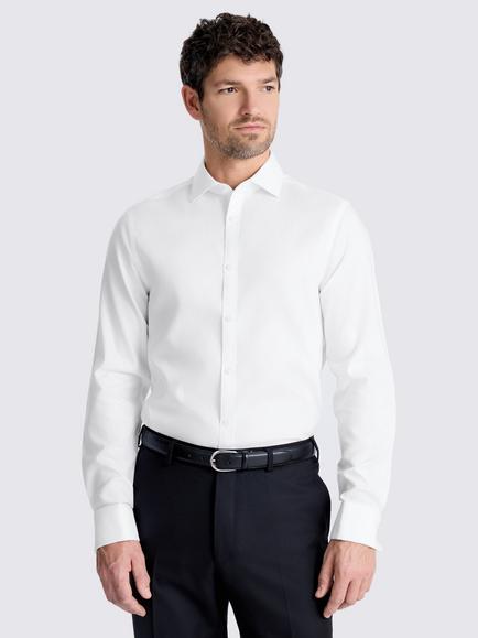 Moss Slim Fit Cotton Royal Oxford Non-Iron Shirt, White, White