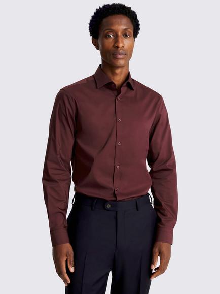 Moss Stretch Cotton Blend Slim Fit Shirt, Red