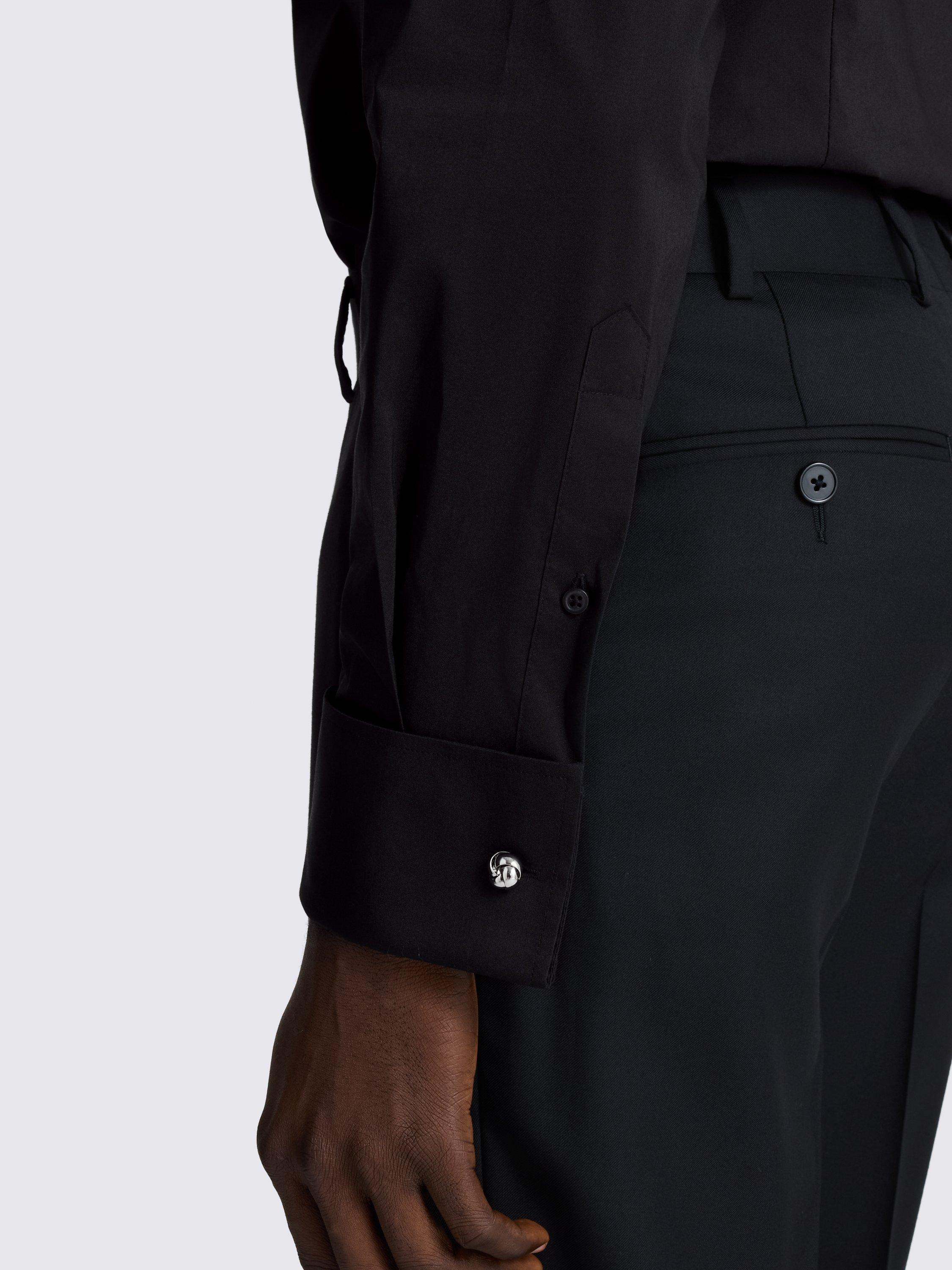 Product image 2 of 4, which shows Moss Cotton Blend Tailored Fit Double Cuffed Shirt, Black, 14.5