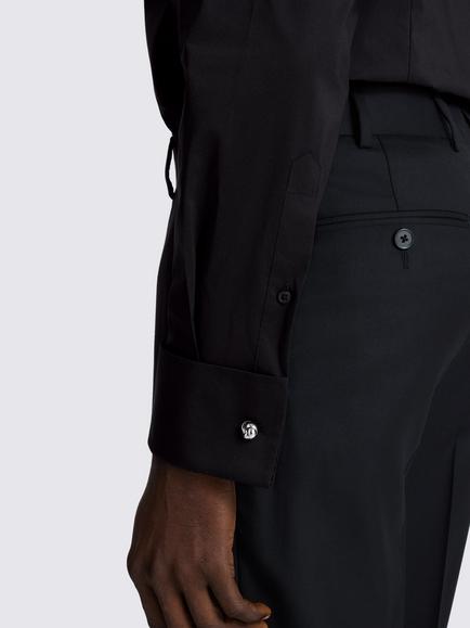 Moss Tailored Fit Cotton Blend Double Cuff Stretch Shirt, Black - view 2, Black