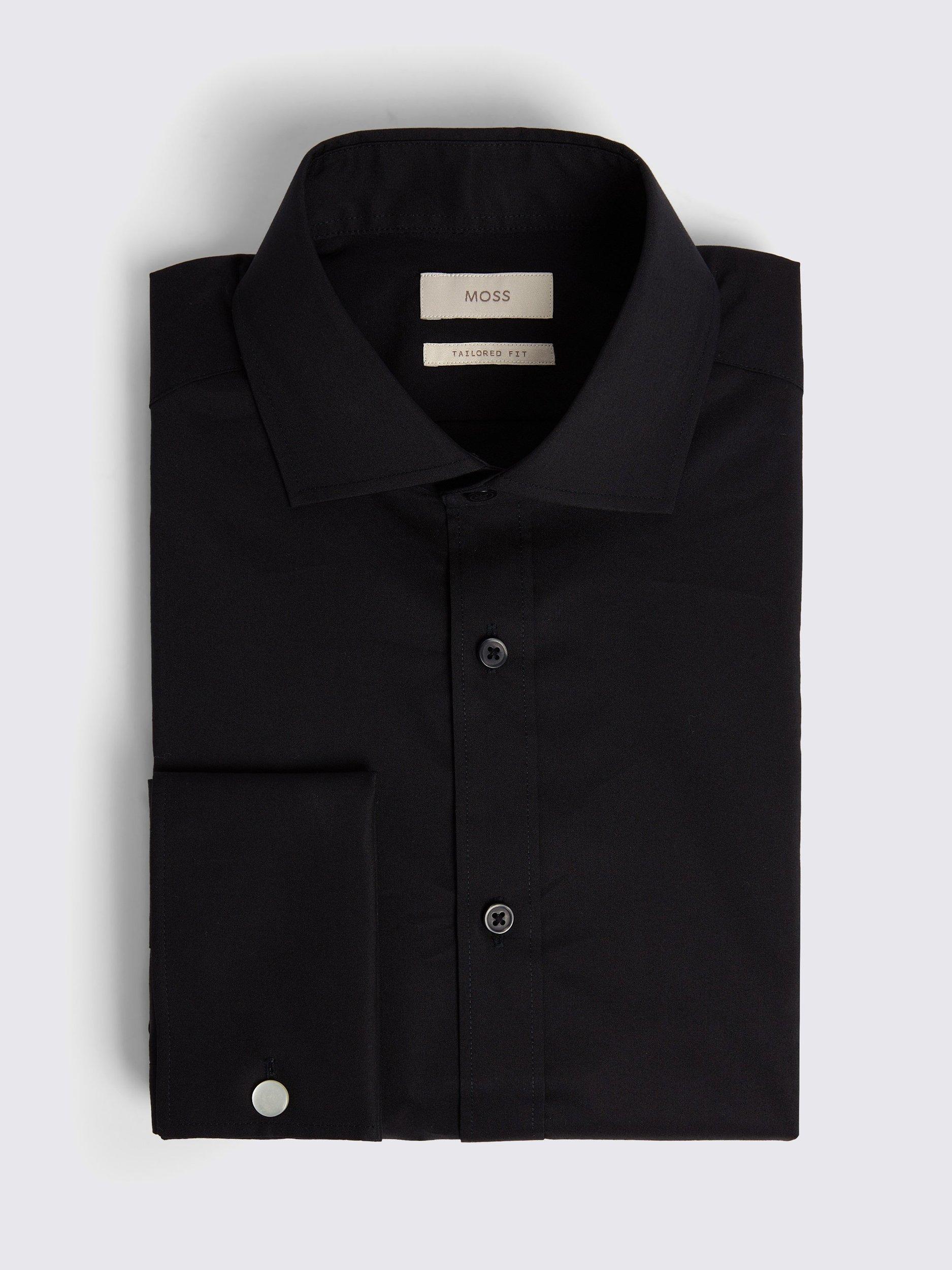 Product image 3 of 4, which shows Moss Cotton Blend Tailored Fit Double Cuffed Shirt, Black, 14.5
