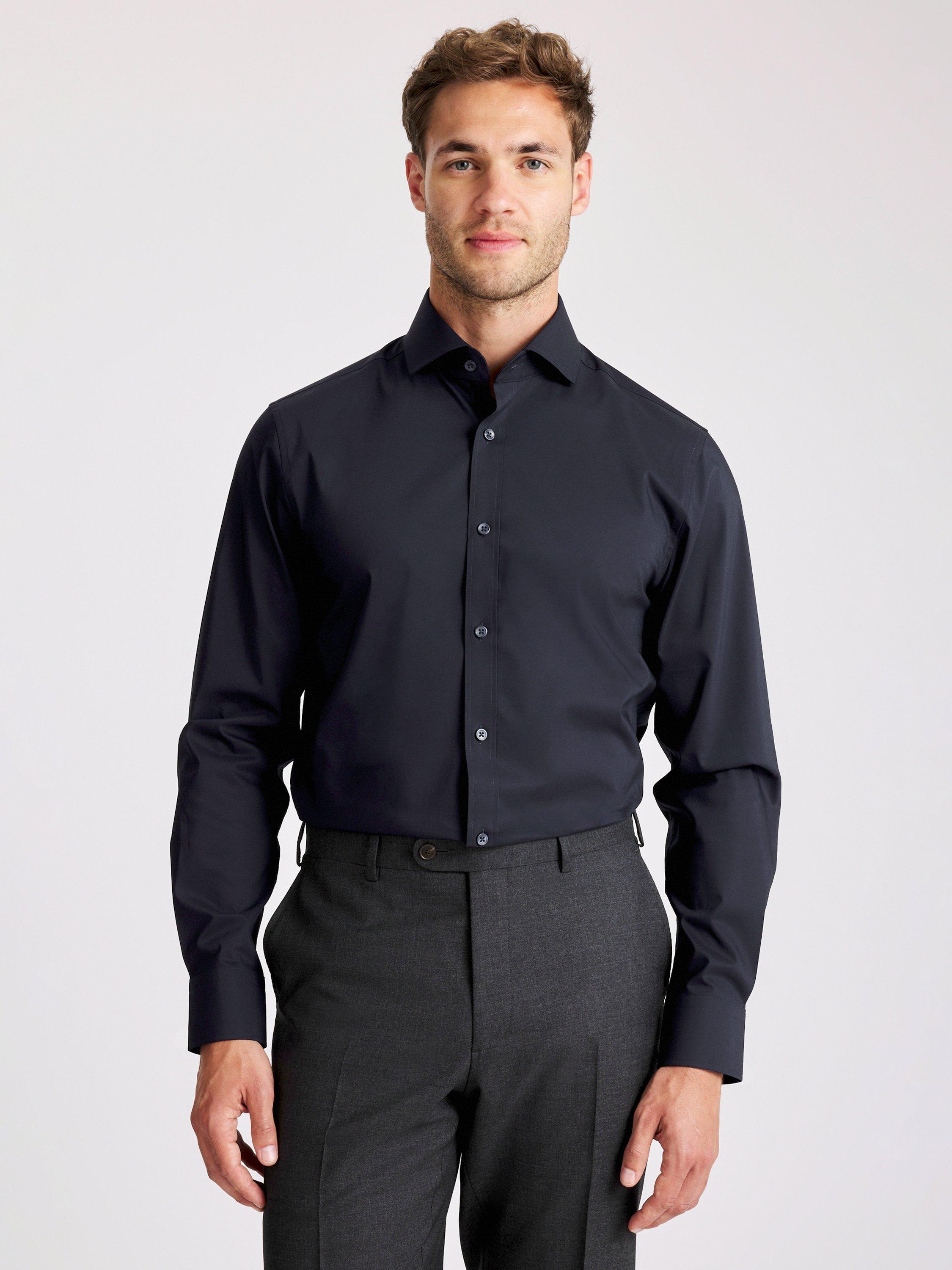 Product image 1 of 3, which shows Moss Cotton Blend Tailored Fit Shirt, Blue, 13.5
