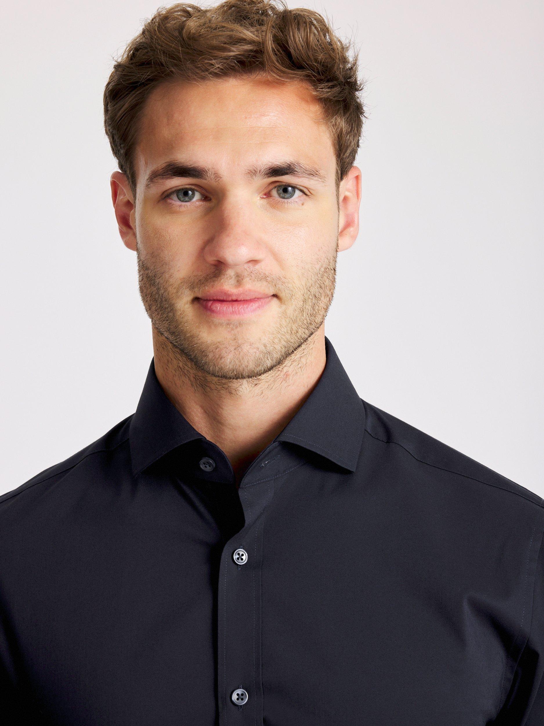 Product image 2 of 3, which shows Moss Cotton Blend Tailored Fit Shirt, Blue, 13.5