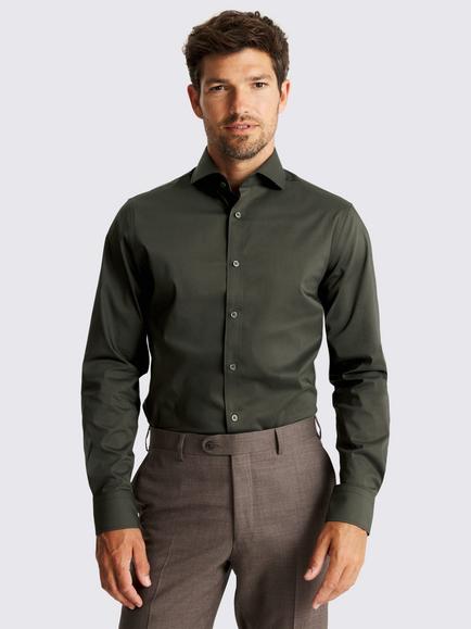 Moss Cotton Blend Tailored Fit Shirt, Green, Green
