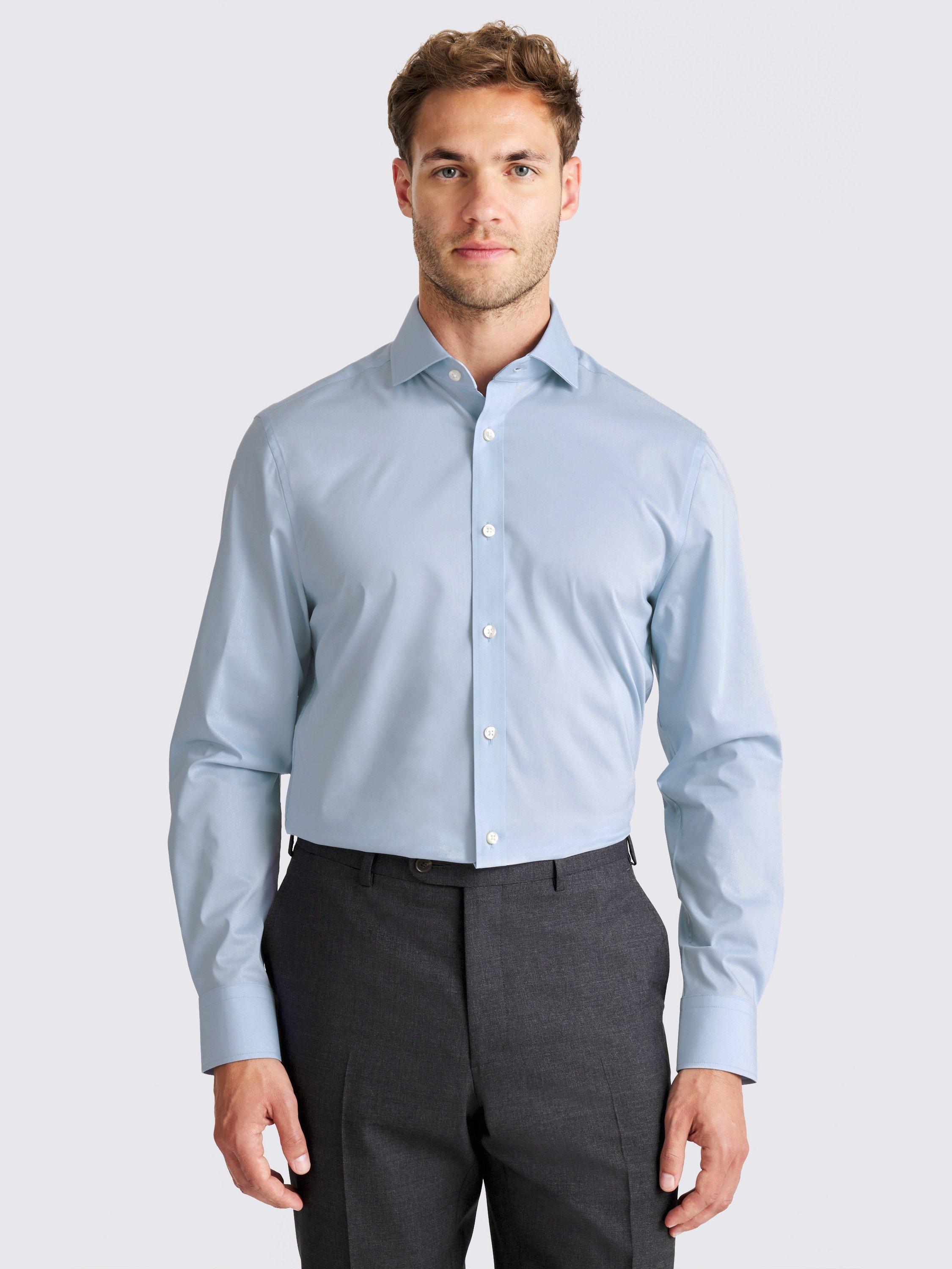 Product image 1 of 3, which shows Moss 1851 Tailored Fit Stretch Shirt, Sky Blue, 14