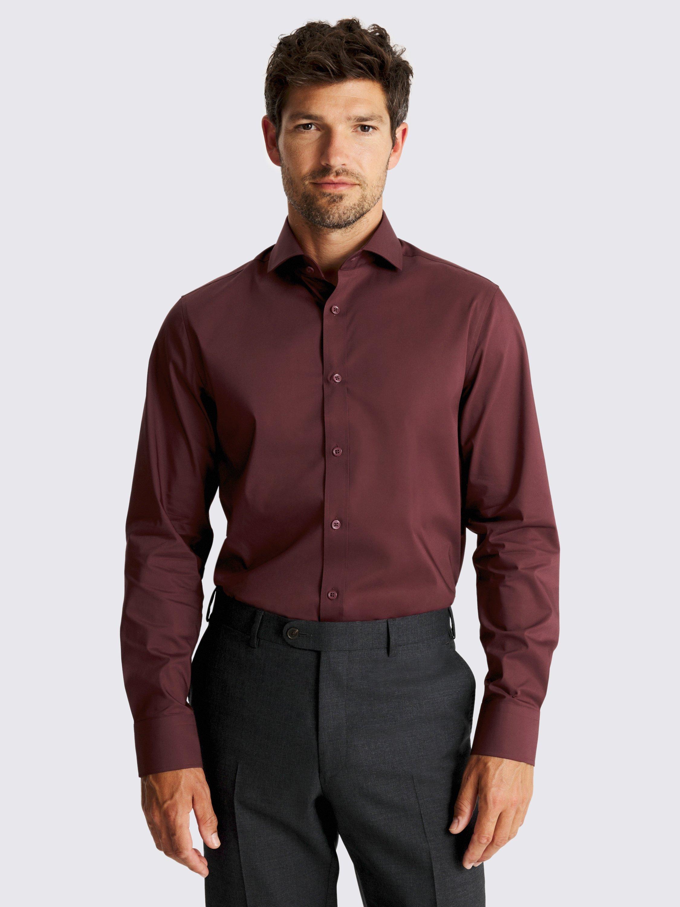 Product image 1 of 3, which shows Moss Cotton Blend Tailored Fit Shirt, Red, 14.5