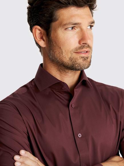 Moss Cotton Blend Tailored Fit Shirt, Green - view 2, Red