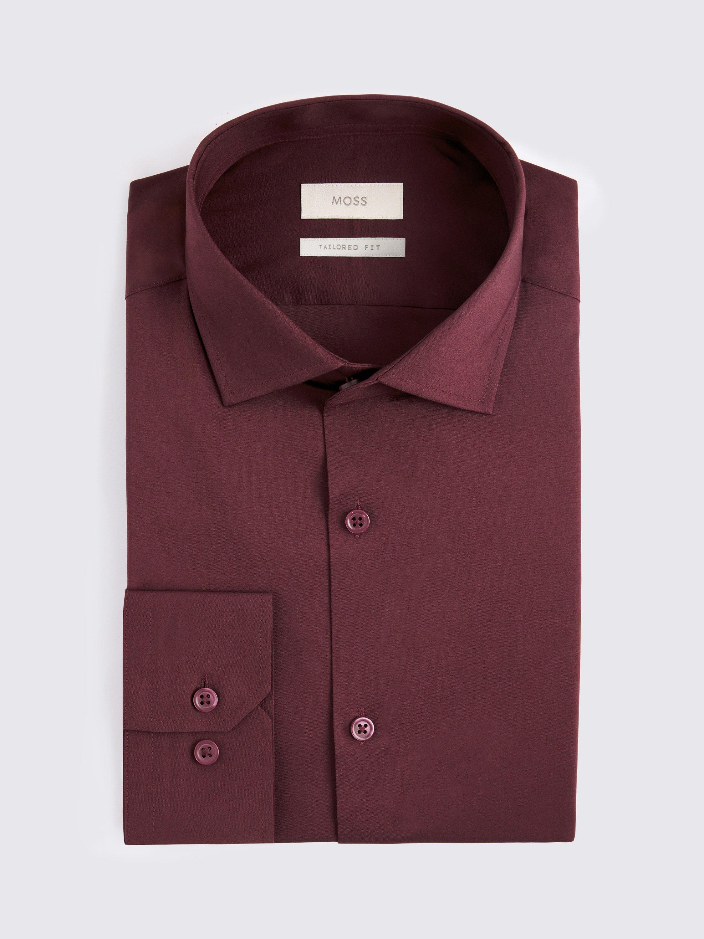 Product image 3 of 3, which shows Moss Cotton Blend Tailored Fit Shirt, Red, 14.5