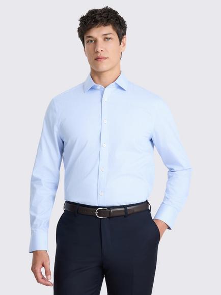 Moss Tailored Fit Cotton Stripe Non-Iron Shirt, Sky, Sky