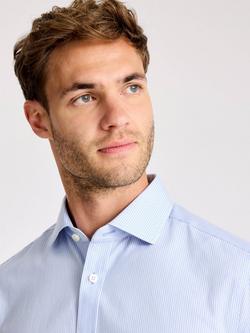 Moss Cotton Tailored Fit Stripe Shirt, Blue - view 2, Blue