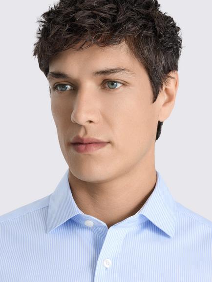 Moss Tailored Fit Cotton Stripe Non-Iron Shirt, Sky - view 2, Sky