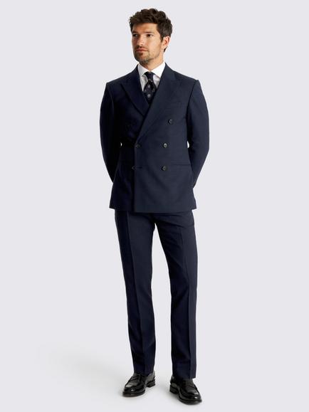 Moss Slim Fit Puppytooth Double-Breasted Suit Jacket, Navy - view 2, Navy