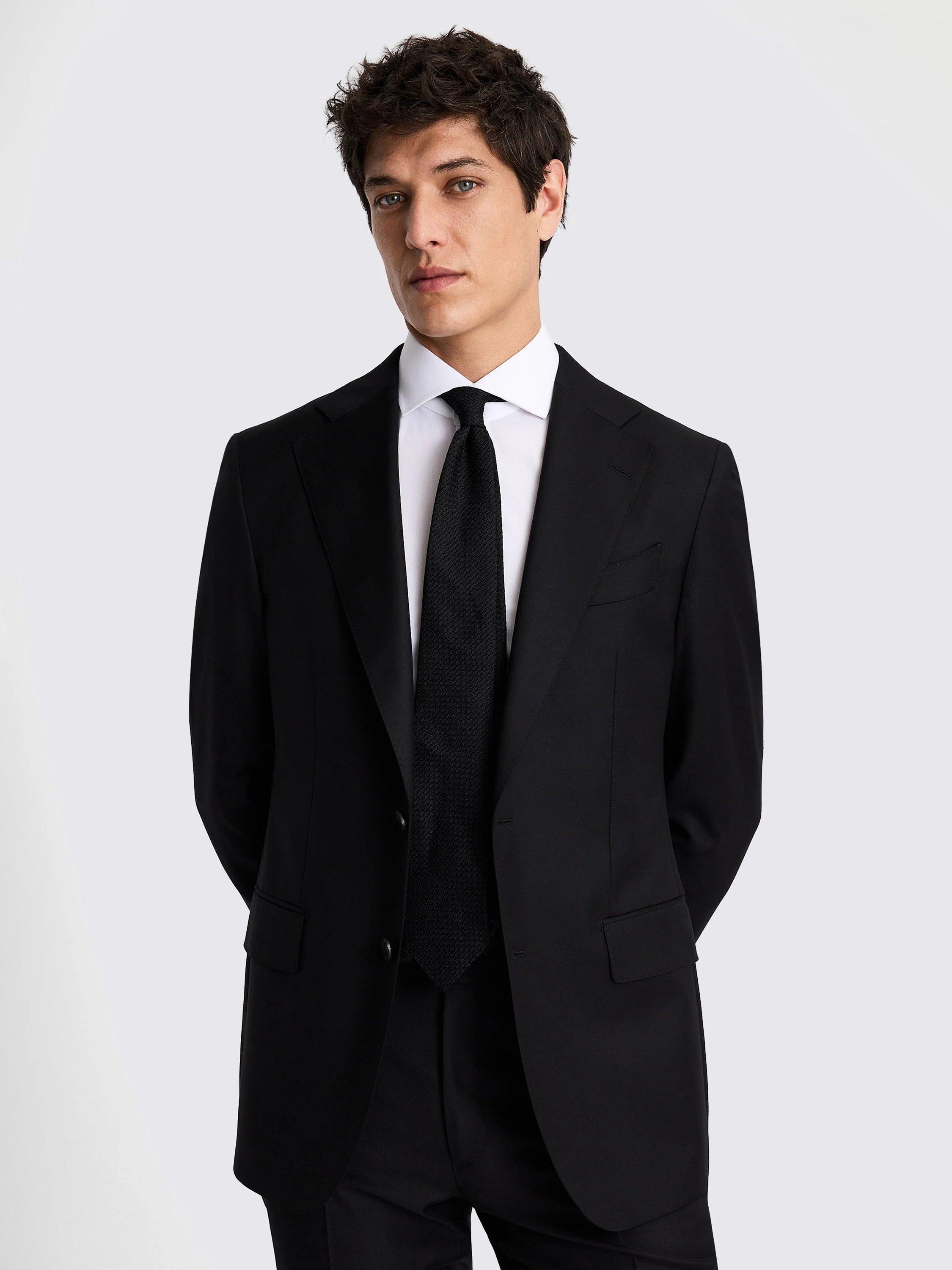 Product image 1 of 6, which shows Moss Tailored Fit Twill Wool Suit Jacket, Black, 36S