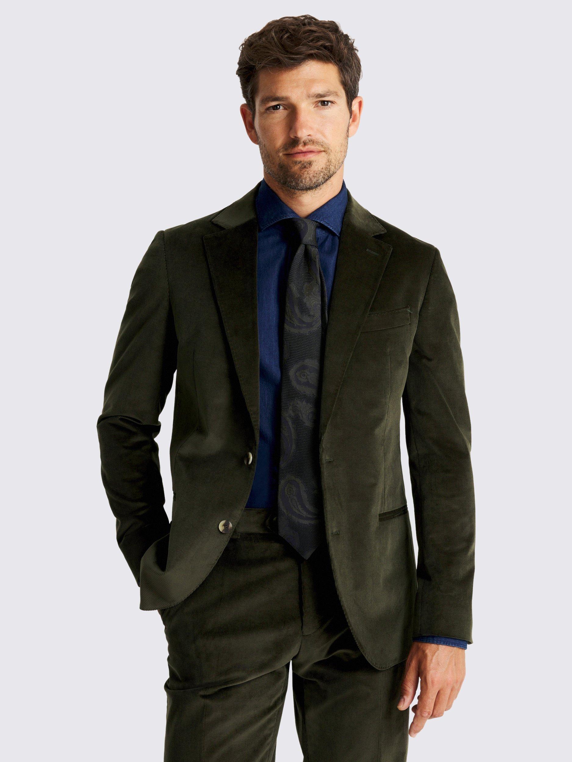Product image 1 of 6, which shows Moss Tailored Fit Cotton Blend Corduroy Suit Jacket, Green, 36S