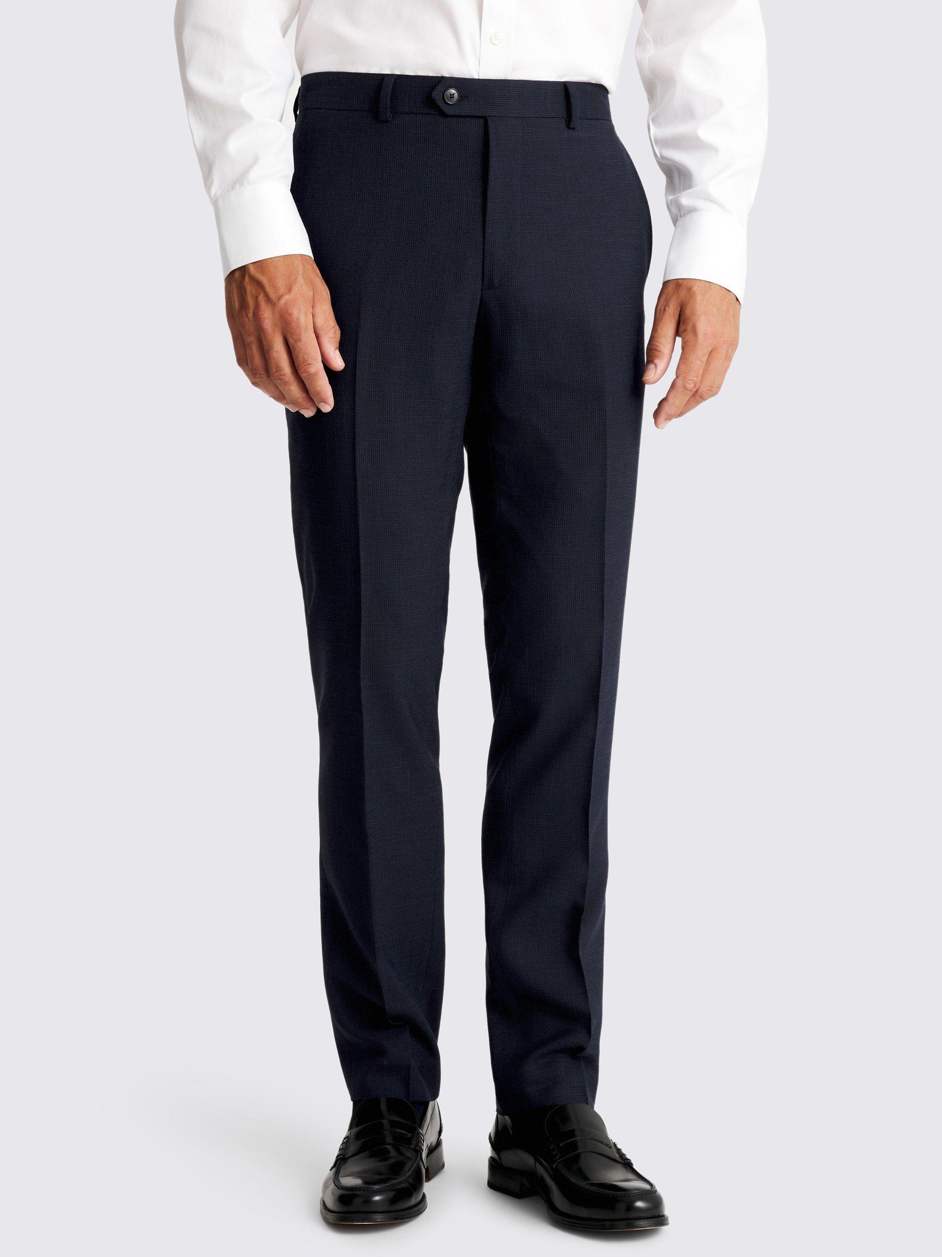 Product image 1 of 3, which shows Moss Slim Fit Puppytooth Suit Trousers, Blue, 30S